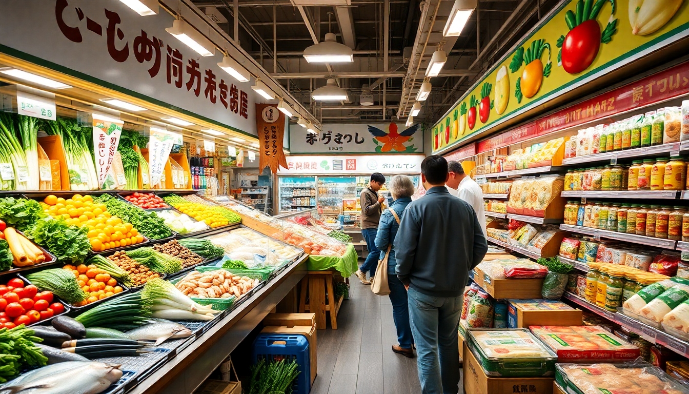 地元のスーパーマーケットの野菜と鮮魚コーナー