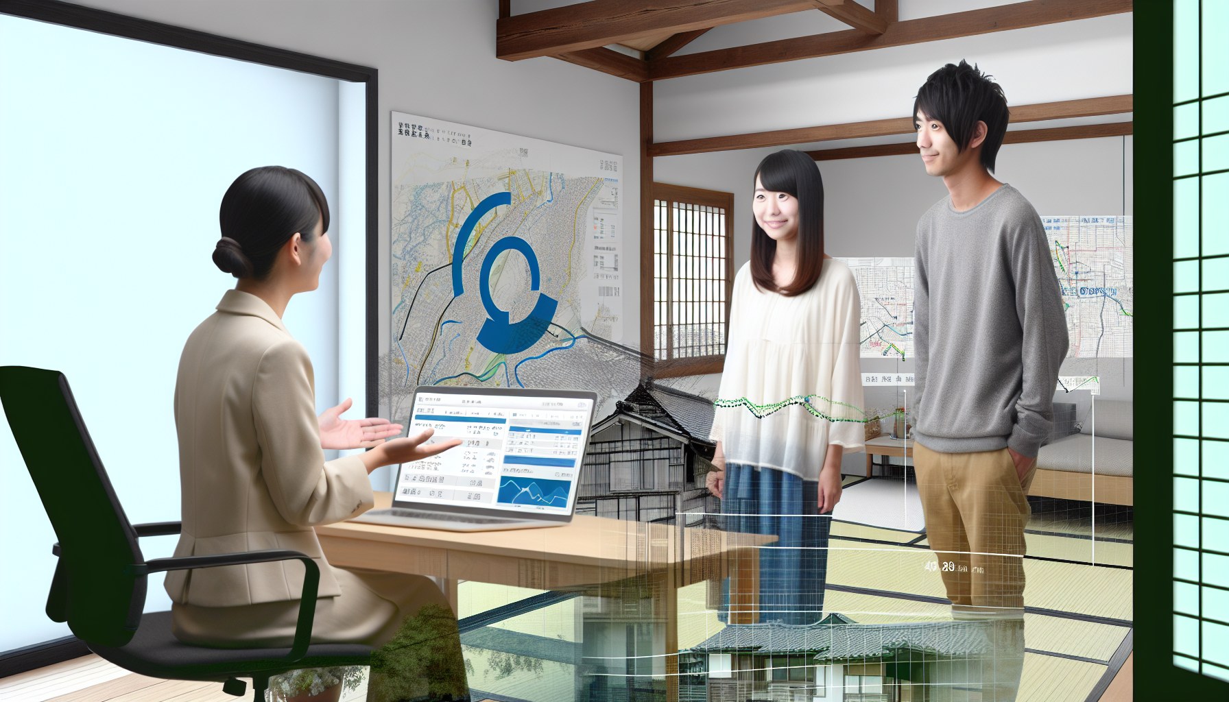 コミュニティオフィスで地方移住相談を受けるリモートワーカー夫婦